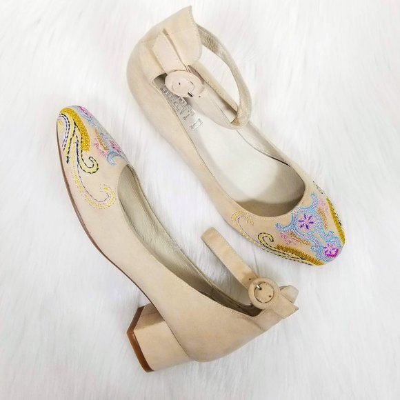 Anthropologie Shoes - Silent D Leather Suede Embroidered Block Heels NEW
